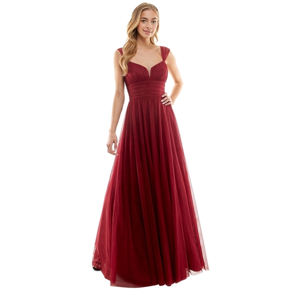 City Studios Red Mesh Maxi Dress - Juniors Size 3 - Evening Gown - Picture 1 of 2